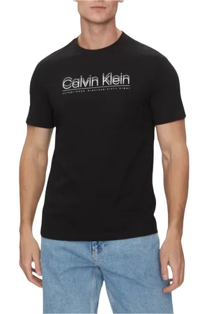 Calvin Klein Top, Herre, Sort, 2XL, Bomuld, Dobbelt Logo Rund Hals T-Shirt