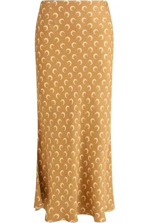 Marine Serre Nederdel, Dame, , 3XS, Satin, Elegant Satin Midi Nederdel med Ikonisk Logo