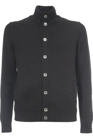 Gran Sasso Strik, Herre, Sort, 3XL, Uld, Ribbet uld cardigan med knaplukning