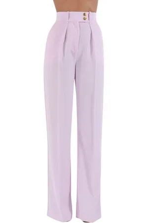 Elisabetta Franchi Bukser, Dame, Lyserød, 2XL, Polyester, Flydende Crêpe Bukser med Gyldne Knapper