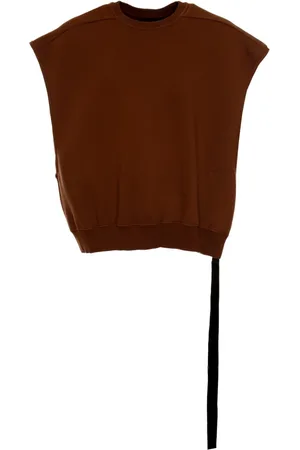 Rick Owens Top, Herre, Brun, M, Uld, Ærmeløs fleeceforet sweatshirt med tapedetalje
