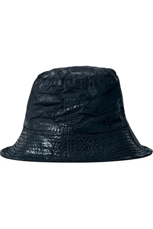 Rick Owens Tilbehør, Herre, Sort, L, Bomuld, Coated Bucket Hat med Selvbundet Lukning