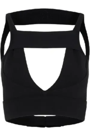 Rick Owens Top, Dame, Sort, M, Polyester, Cut-Out Detailed Cropped Strikket Top
