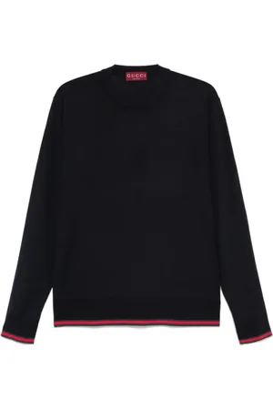Gucci Strik, Herre, Blå, M, Uld, Midnight Uldtrøje med Web Trim