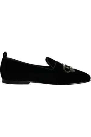 Dolce & Gabbana Sko, Herre, Sort, 39 EU, Skull Detalje Velvet Loafers Krystalpynt