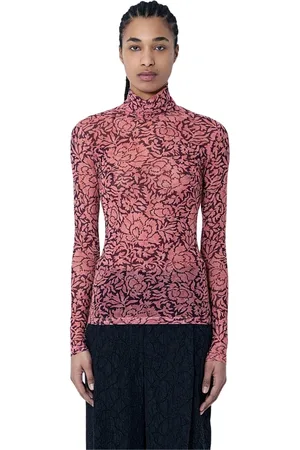DRIES VAN NOTEN Top, Dame, Lyserød, M, Blomstret Mesh Top