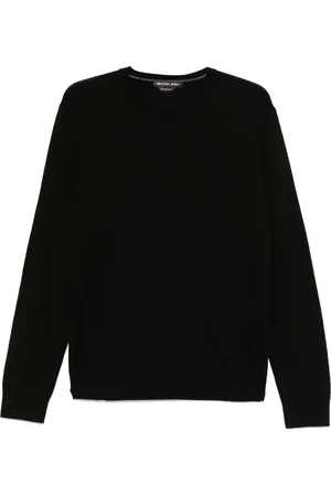 Michael Kors Strik, Herre, Sort, M, Sort Merino Crew Broderet Sweater