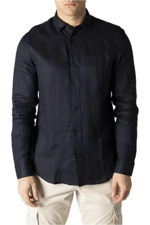 Armani Exchange Skjorte, Herre, Blå, XS, Linen Langærmet Skjorte