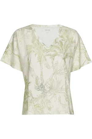 Marie Méro Top, Dame, Grøn, 4XL, Bomuld, Palme Print V-Hals T-Shirt