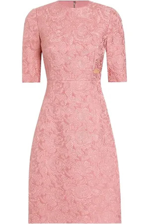 Dolce & Gabbana Kjole, Dame, Lyserød, XS, Uld, Pudder Jacquard Logo Kjole