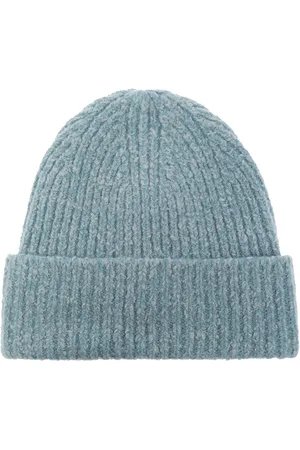 Acne Studios Tilbehør, Dame, Blå, ONE SIZE, Bomuld, Ribstrikket hue