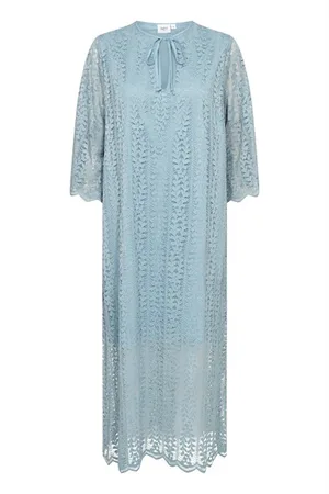 Saint Tropez Kjole, Dame, Blå, S, Elegant Blondekjole i Røgblå