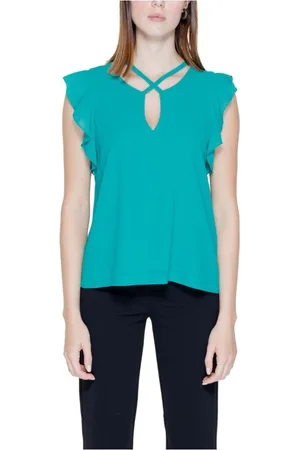 Rinascimento Top, Dame, Grøn, 2XL, Polyester, Grøn Ruffle V-hals Bluse
