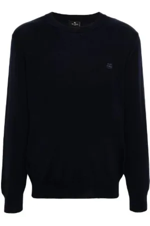 Etro Strik, Herre, Blå, S, Uld, Pegasus Strik Rund Hals Sweater