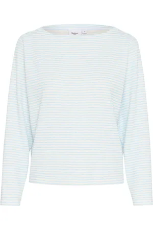 Saint Tropez Top, Dame, Blå, L, Uld, Stribet langærmet T-shirt top