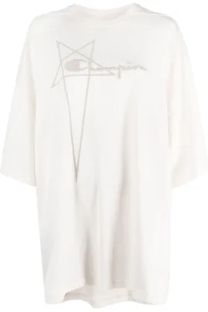 Rick Owens Top, Dame, Hvid, XL, Bomuld, Logo-Præget Oversized Bomulds T-Shirt