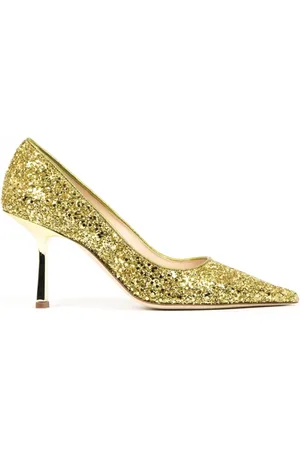 Prosperine Sko, Dame, Gul, 38 1/2 EU, Læder, Glitter Damehæle, 80mm Lædersål