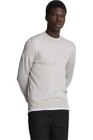 Lyle & Scott Strik, Herre, Hvid, M, Uld, Merino Crew Neck Jumper med Tonal Eagle