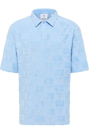 Carlo Colucci Top, Herre, Blå, XL, Uld, Oversize Polo Shirt med Terry Indsætninger