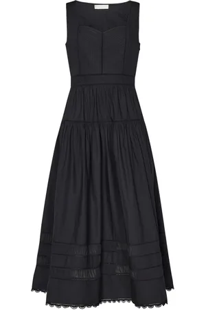 ULLA JOHNSON Kjole, Dame, Sort, 3XS, Bomuld, Sort Ss25 Midi Kjole med Sweetheart Halsudskæring