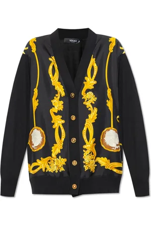 VERSACE Strik, Dame, Sort, S, Uld, Cardigan med blandet materiale
