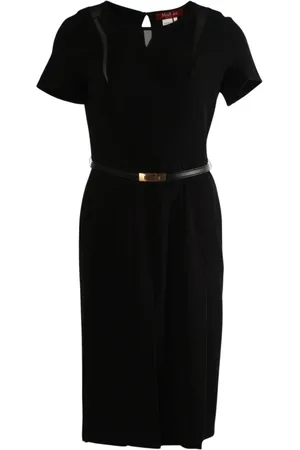 Max Mara Kjole, Dame, Sort, XS, Polyester, Sort kjole med papaya kunst