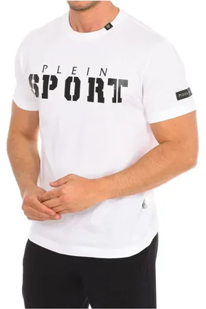 Philipp Plein Top, Herre, Hvid, XL, Bomuld, Kortærmet T-shirt med Brand Print