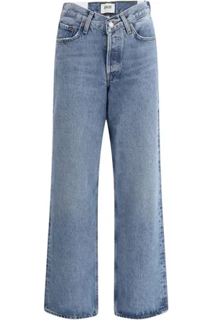 AGOLDE Jeans, Dame, Blå, W28, Bomuld, V-Talje Baggy Jeans med Lynlås Lukning