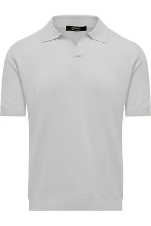 Bomboogie Strik, Herre, Hvid, 2XL, Bomuld, Sweater i hør og bomuld med krave