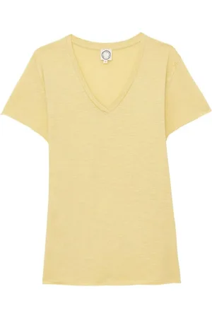 Inès de la Fressange Top, Dame, Gul, S, Bomuld, Elegant V-hals T-shirt citron
