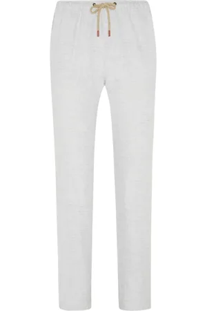 Kiton Bukser, Herre, Grå, W37, Linned, Linned Comfort-Fit Træk På Bukser
