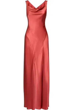 Alberta Ferretti Kjole, Dame, Rød, M, Rød Silke V-Hals Kjole