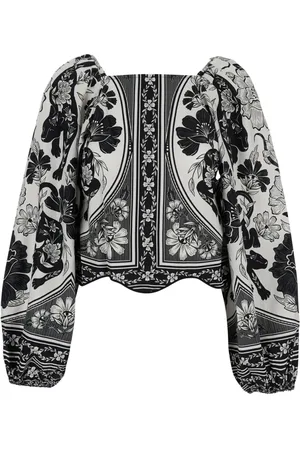 Farm Rio Bluser & Skjorter, Dame, Sort, S, Bomuld, Blomster Leopard Bluse Bådhals Blomsterprint
