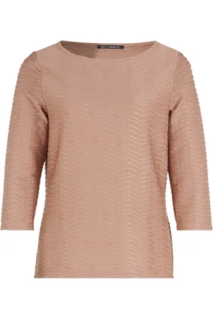 Betty Barclay Bluser & Skjorter, Dame, Brun, L, Stribet U-hals T-shirt med funklende detaljer