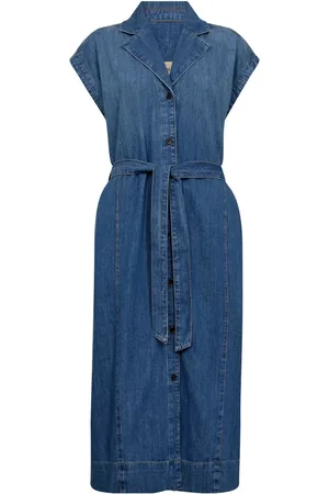 Mos Mosh Kjole, Dame, Blå, XL, Denim, Denim Kjole med Krave og Knaplukning