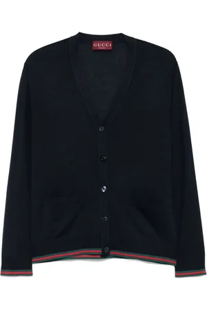 Gucci Strik, Dame, Blå, S, Blå V-hals Sweater med Lommer