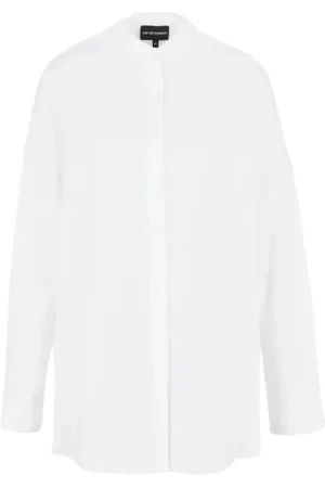 Emporio Armani Bluser & Skjorter, Dame, Hvid, XS, Bomuld, Oversized Bomuldsskjorte med Fløjl Tekstur