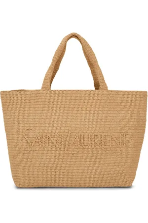 Saint Laurent Taske, Dame, , ONE SIZE, Raffia Tote Bag med Broderet Logo