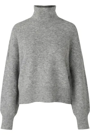 Samsøe Samsøe Strik, Dame, Grå, L, Uld, Ribstrikket rullekrave sweater