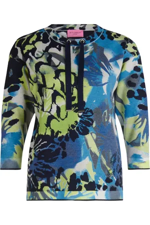 Betty Barclay Strik, Dame, Blå, 2XL, Uld, Leopard Print Finstrikket Sweater