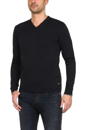 Replay Strik, Herre, Sort, S, Bomuld, V-hals sweater