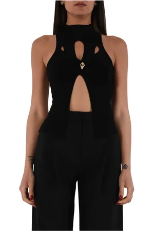 Elisabetta Franchi Top, Dame, Sort, XL, Ribbet tanktop med cut-out