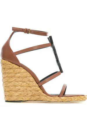 Saint Laurent Sko, Dame, Brun, 35 1/2 EU, Læder, Cassandra Wedge Espadriller