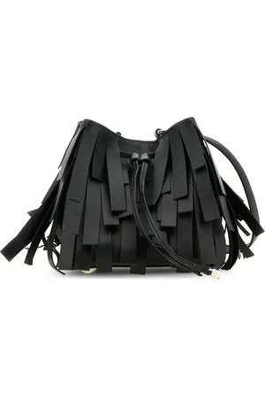 Hogan Taske, Dame, Sort, ONE SIZE, Uld, Sort Mini Bucket Taske med Frynser