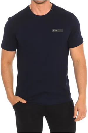 Philipp Plein Top, Herre, Blå, 2XL, Bomuld, Kortærmet T-shirt med Brand Print