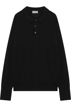 JOHN SMEDLEY Top, Herre, Sort, S, Langærmet Polo Shirt