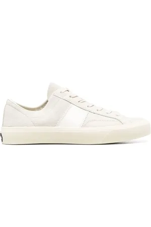 Tom Ford Sko, Herre, , 42 EU, Læder, Marmor og fløde Logo Patch Sneakers
