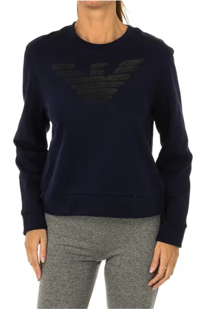 Emporio Armani Sweathshirts & Hoodies, Dame, Blå, XL, Bomuld, Langærmet hvid Jersey
