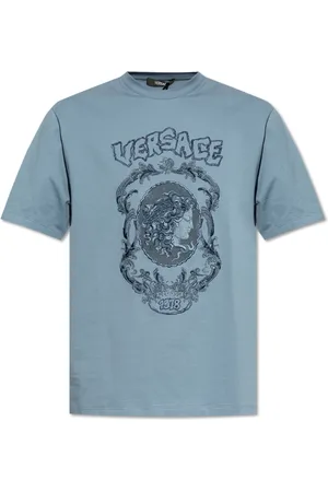 VERSACE Top, Herre, Blå, M, Bomuld, T-shirt med logo