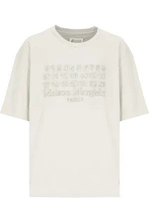 Maison Margiela Top, Herre, , L, Bomuld, Broderet numerisk logo T-shirt Elfenben